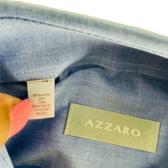 Mens Button Down Dress Shirt Azzaro Blue Size L 44 New With Tags u - Picture 4 of 4